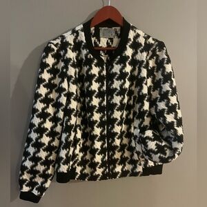 Bomber Jacket Black & White Houndstooth Zip Up Wool Blend Ruff Hewn Coat size XL